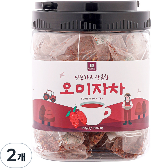 [미세플라스틱 없는 생분해필터] 미담식품 오미자차 삼각티백, 2개, 100개입, 1g