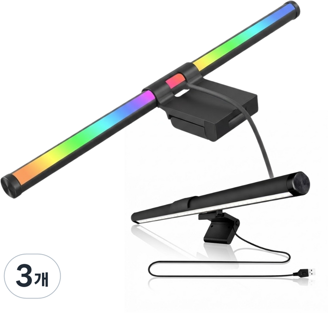 원그리드 RGB 양면 LED 모니터 조명 스크린바 40cm, 블랙, 3개
