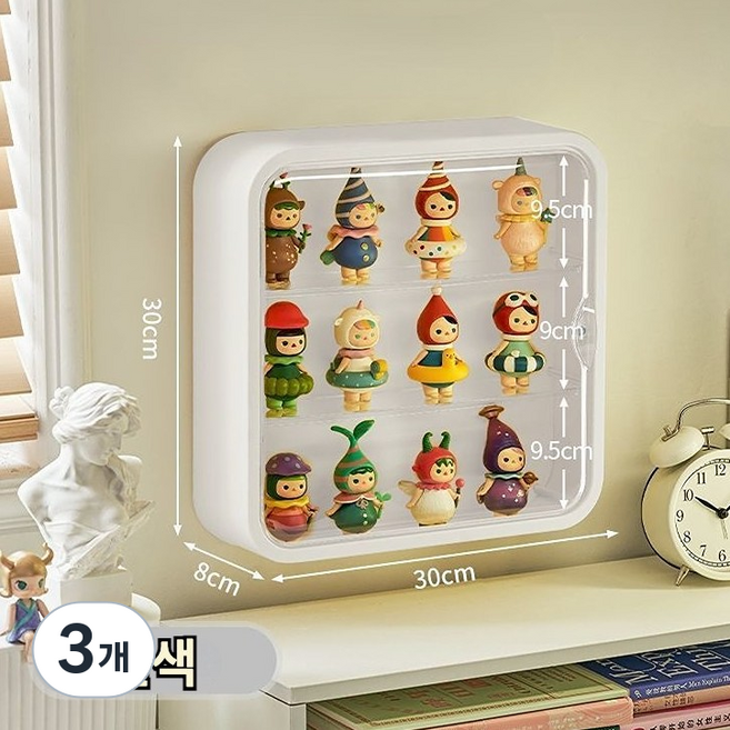 감성 인테리어 3단 피규어 장식장 벽걸이형 맹박스 진열대 미니 피규어 보관함, 3개, 흰색
