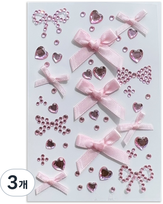 다락301 스티커 페이스 반짝이 페스티벌 파티 워터밤 메이크업 큐빅 얼굴스티커, 3개, 08 핑크리본