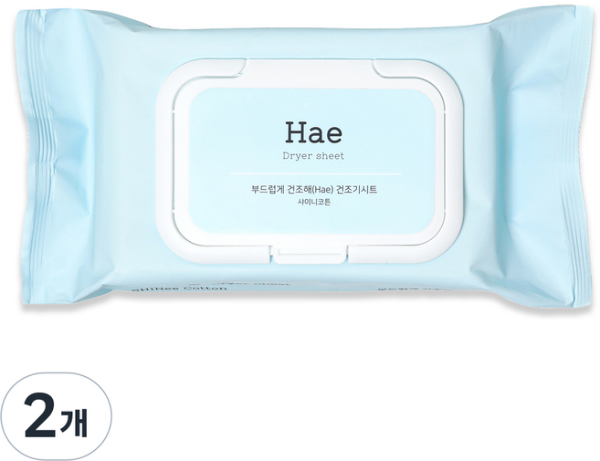 해(Hae) 샤이니코튼 뽑아쓰는 건조기시트 드라이 종이섬유유연제, 2개, 60매입