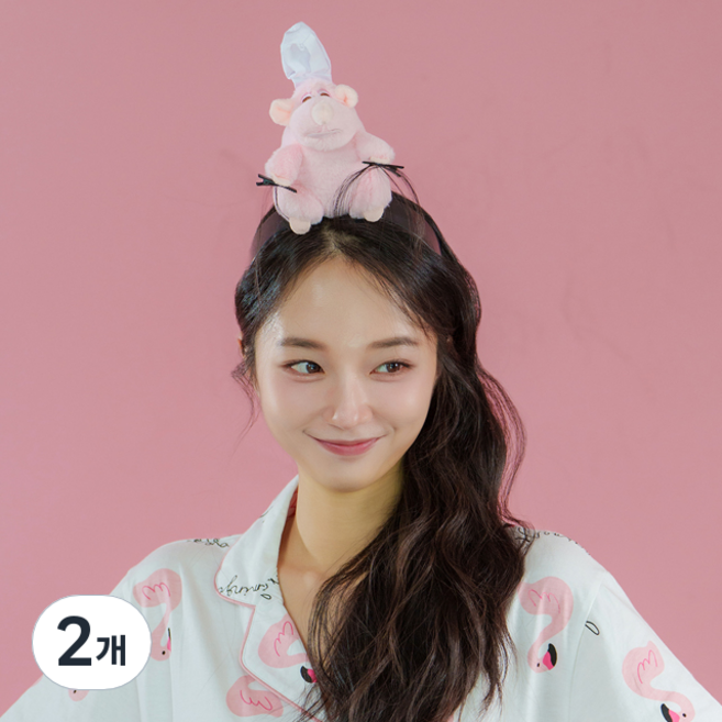 말랑마쥬 인싸템 캐릭터 파티 머리띠, 2개, 생쥐_핑크