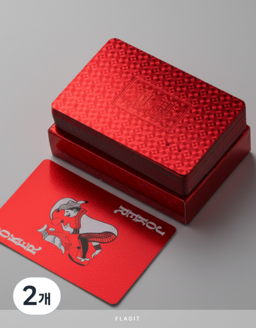 플래그잇 붉은 격자무늬 패턴 카드놀이 PVC방수 접힘방지, 2개, 레드격자무늬