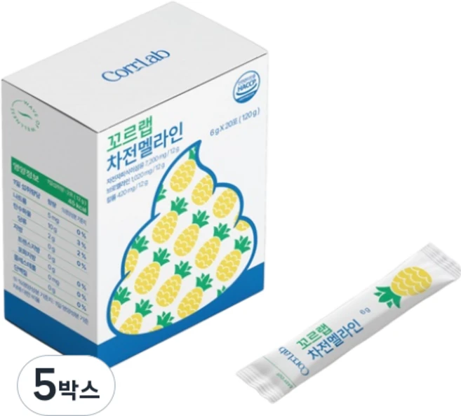 꼬르랩 차전자피 식이섬유 차전멜라인 20포 72000mg 브로멜라인 10200mg 효소, 5박스, 120g - 쿠팡