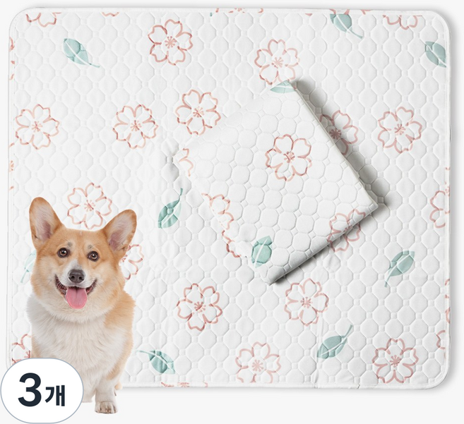 PLUPUP 화이트벚꽃 빨아쓰는 편리한 배변패드 간단하게 세탁할 수 있는 애견용 소변패드2장1세트, 3개, 2개입