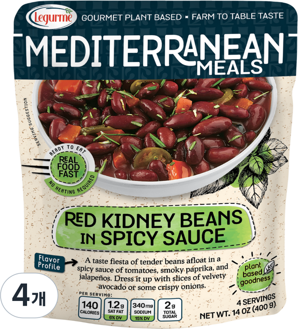 [단독런칭] 르구르메 레드키드니빈 스파이시 소스/ 토마토소스/ 비건 / 스파게티 소스 / 파스타 소스/ 지중해식 식단, 400g, 4개