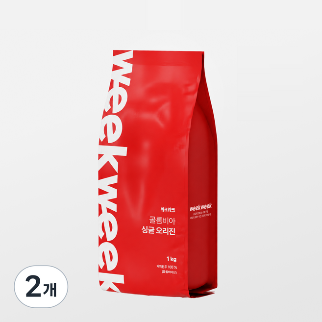 위크위크 부드러운 콜롬비아 싱글 오리진 원두 커피 홀빈, 1kg, 2개