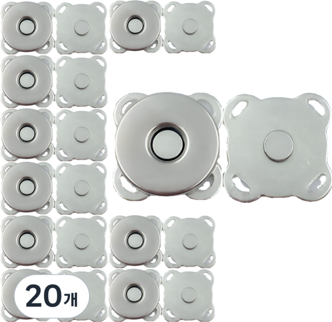 리빙준 자석 단추, 20개, 18mm 실버