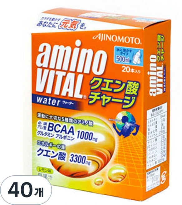 아미노바이탈 구연산 워터 아미노산 로이신 발린 글루타민 아르지닌 함유 수분 에너지 보충 스포츠 음료 식품, 10g, 40개 - 쿠팡