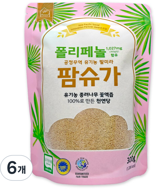 헤세드 유기농 팔미라 팜슈가, 6개, 300g