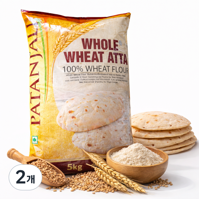 Patanjali WHOLE WHEAT ATTA (통 밀가루), 2개, 5kg