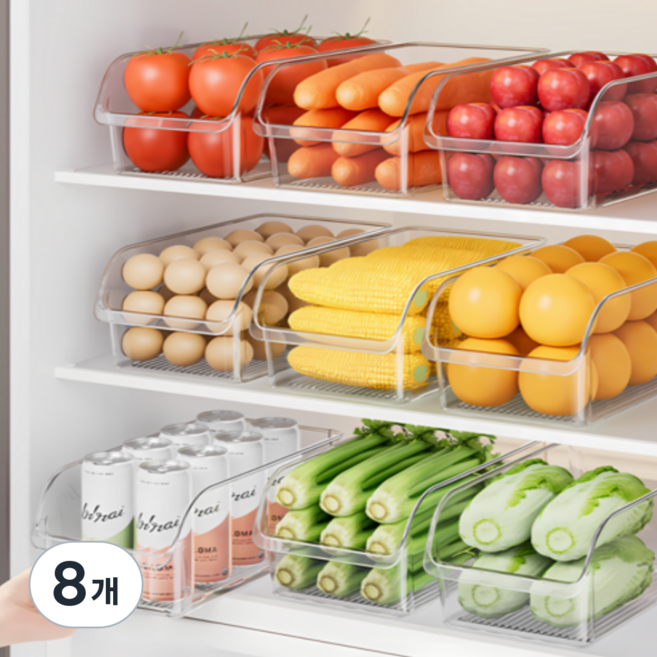하코리 냉장고 정리 대형 다용도 트레이, 8개, 투명