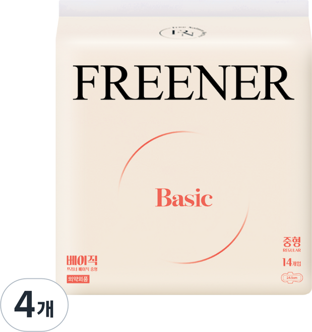 프리너 베이직 유기농 생리대 날개형, 중형, 14개입, 4개