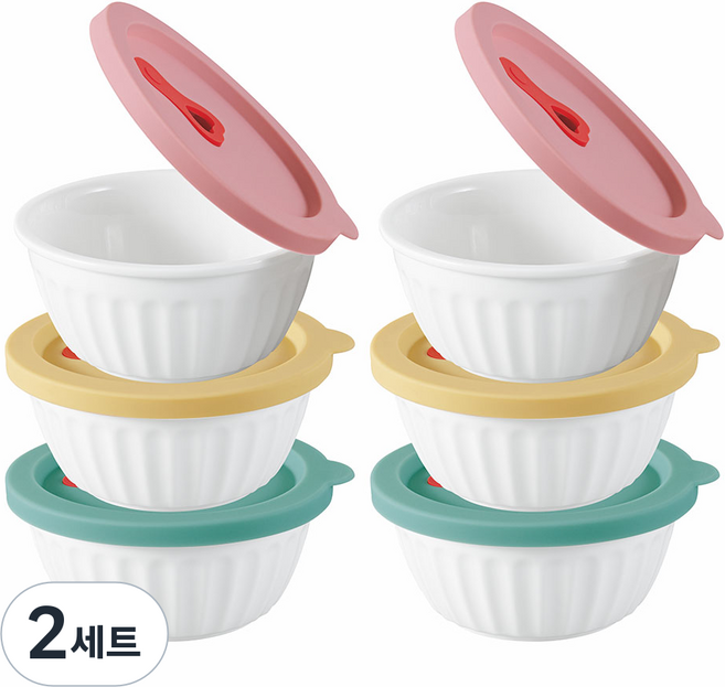비시몬 도자기 밥용기 세트 300ml 선물용 전자렌지 냉동밥 보관용기, (민트2P+옐로우2P+핑크2P), 2세트