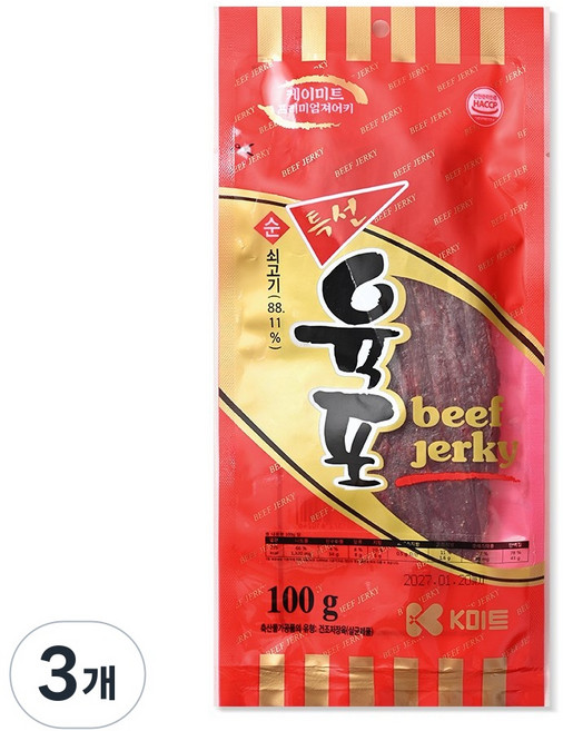 케이미트 순쇠고기 특선육포, 100g, 3개