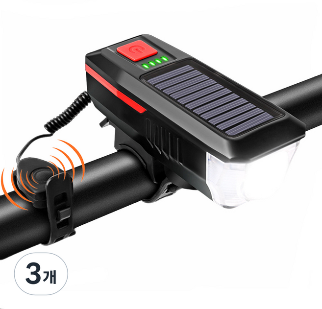 인투잇 LED 자전거 라이트 전조등 전자벨 세트, 3개, 블랙