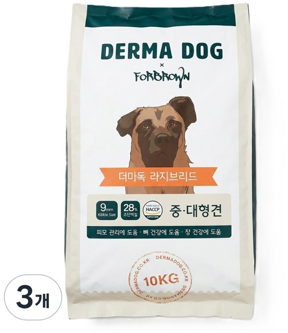 더마독 라지브리드 중대형견 강아지 골든리트리버 진돗개 보더콜리 대용량 사료, 3개, 10kg, 양고기