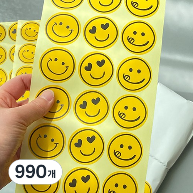 노랑 스마일스티커 포장스티커, 990개