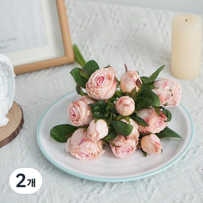 에이치엠데코 빈티지 말린 장미 조화 드라이플라워 센터피스 조화, 2개, 가을 핑크