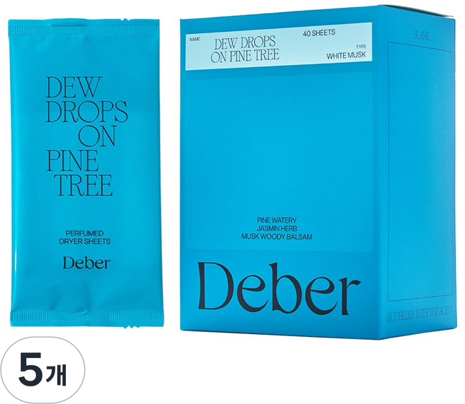 디베르 퍼퓸 건조기시트 화이트머스크향, 40매입, 5개