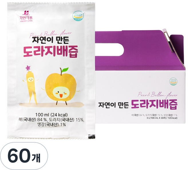 자연식품 자연이 만든 도라지배즙 파우치, 60개, 100ml