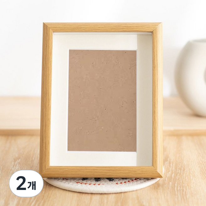 디모어 라운드 스탠드 벽걸이 우드 프레임 액자 내지포함, 2개, 내츄럴 오크