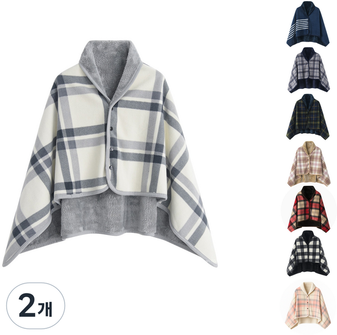 드라코 프리미엄 극세사 따뜻한 양면 플리스 체크 스냅단추 담요, 2개, 핑크 클래식 체크