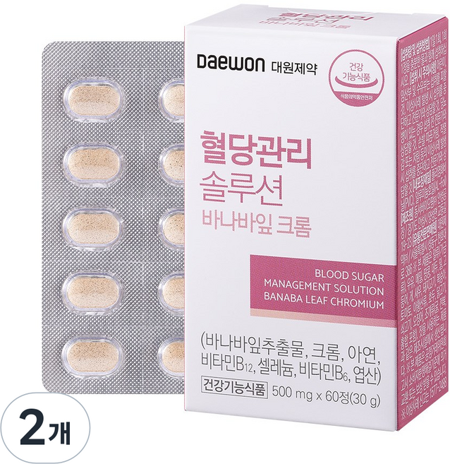 대원제약 혈당관리 솔루션 바나바잎 크롬 식후혈당관리 영양제 코로솔산 아연 엽산, 2개, 60정