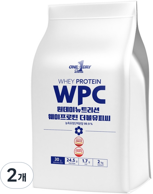 원데이뉴트리션 무맛_단백질 쉐이크 헬스 보충제 포대유청 웨이프로틴 WPC, 2kg, 2개