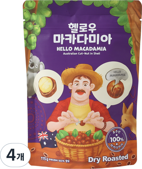 나혼자 까먹는 헬로우마카다미아 호주 통마카다미아 껍질마카다미아 견과류 드라이, 4개, 115g
