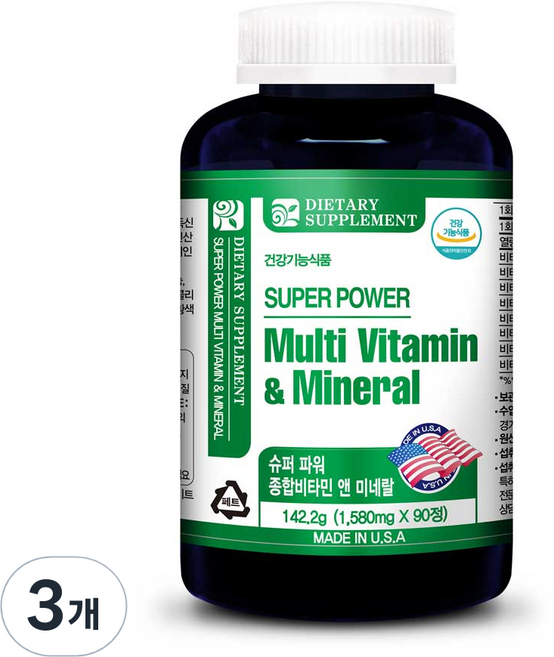 내츄럴365 미국 슈퍼파워 종합비타민 앤 미네랄 3개월분, 3개, 90정