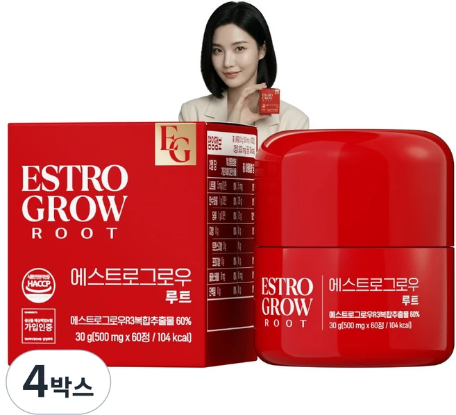에스트로그로우 여성 모발 데일리케어 아누카사과 맥주효모 비오틴, 4박스, 60정 - 쿠팡