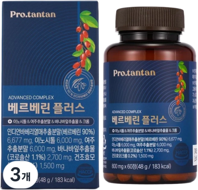 프로탄탄 베르베린 플러스 이노시톨 바나바잎추출물, 3개, 60정 - 쿠팡