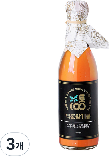 100% 통참깨 저온압착 백통참기름, 3개, 350ml