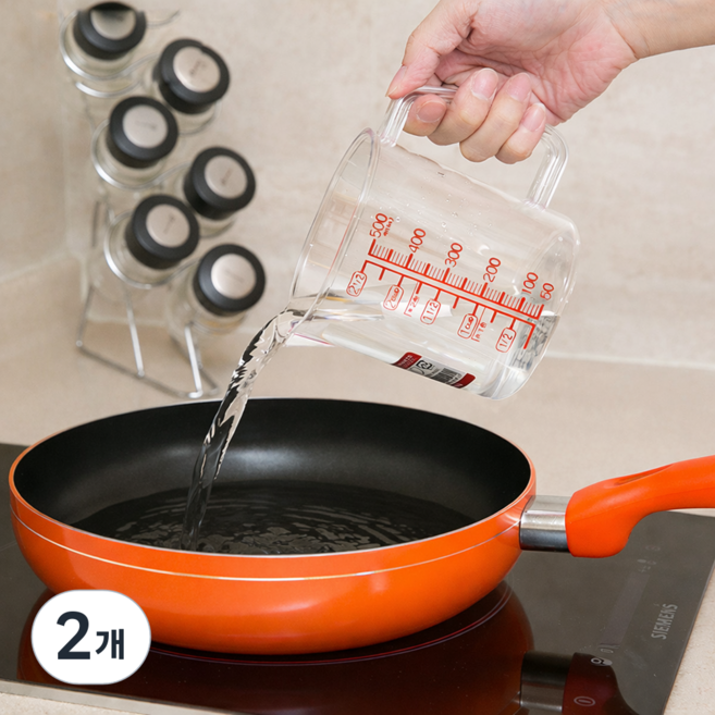 럭키라이프 일본에서 온 숫자 잘보이는 튼튼한 계량컵, 2개, 500ml, 투명