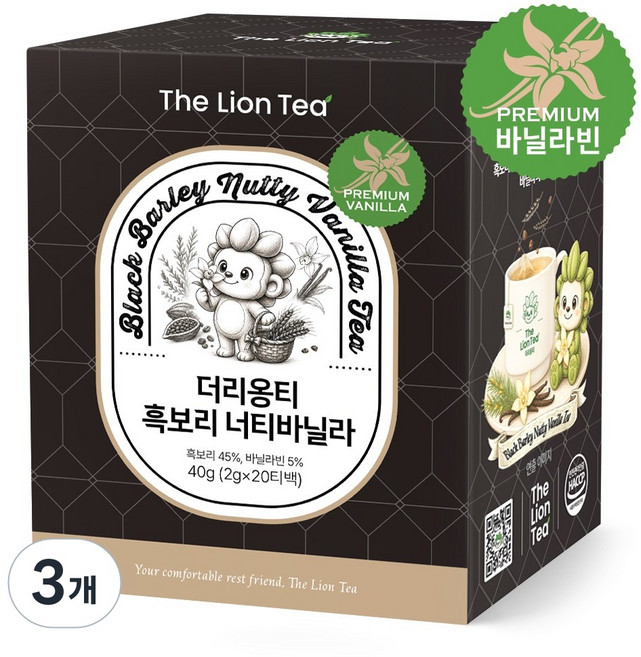 더리옹티 국내산 블랙보리 카카오닙스 루이보스 바닐라빈 티백, 3개, 20개입, 2g