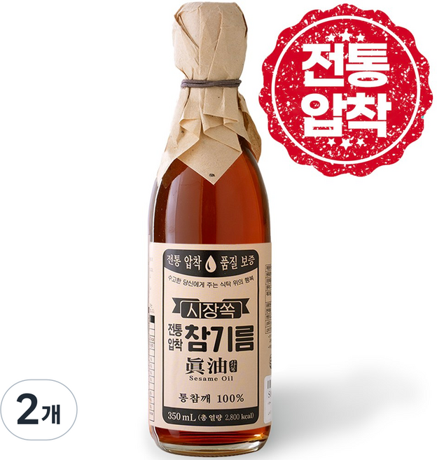 시장쏙 전통압착 참기름, 350ml, 2개