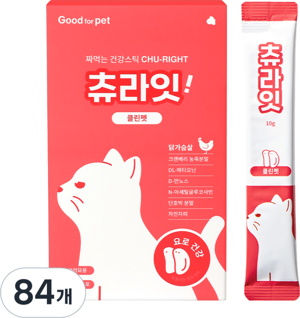 굿포펫 츄라잇 고양이 간식 짜먹는 영양제 종합영양제 눈건강 유리너리 장건강 유산균 국내산, 84개, 유리너리+장건강, 10g
