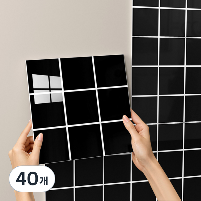 에이제이케이 붙이는 벽지 폼블럭 데코 대리석 타일시트지, 40개, 체크 블랙