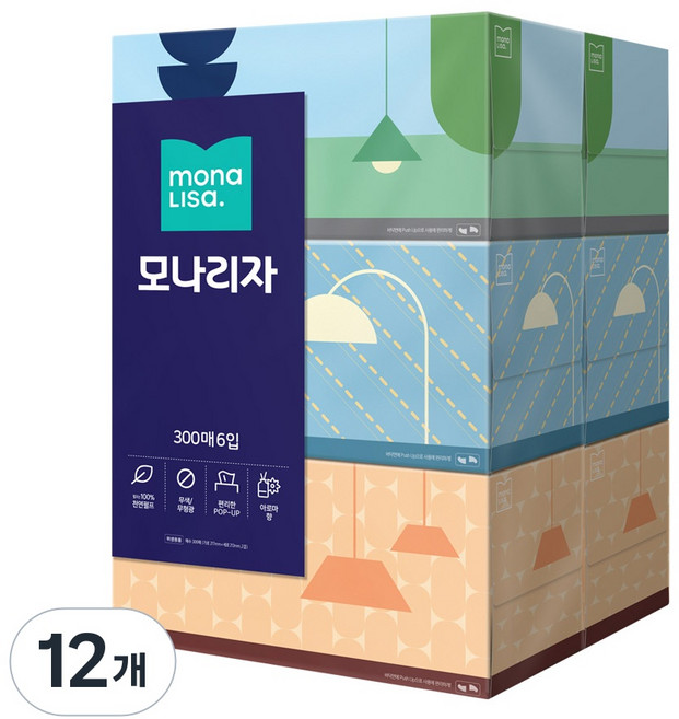 모나리자 천연펄프 미용티슈, 300매, 12개