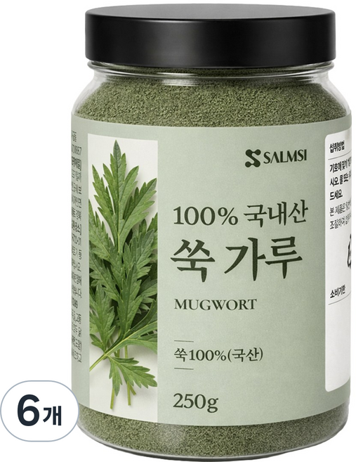 100%국내산 쑥가루 자연산, 6개, 250g