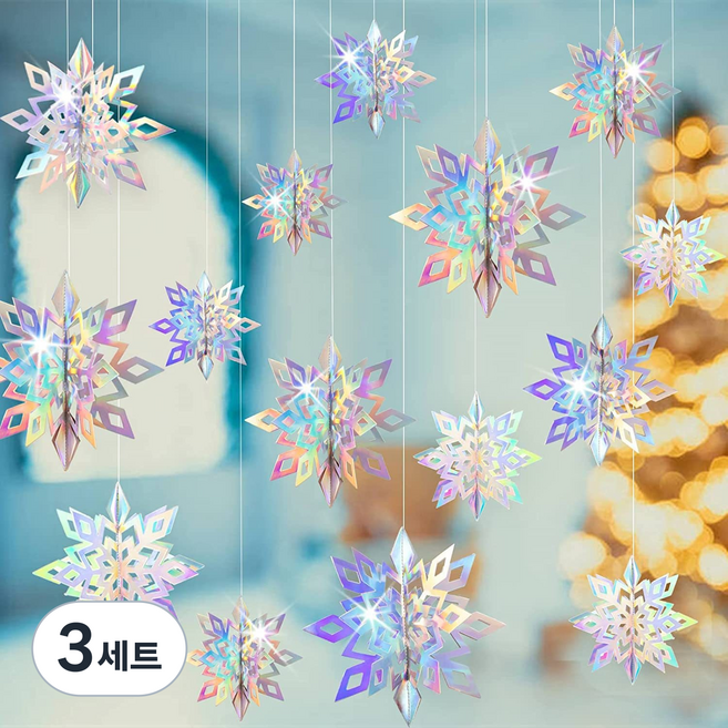 이쿠이칸 입체 눈송이 모빌 눈꽃 천장 장식 6P HJZSXH0500, 3세트, 핑크빛 블링