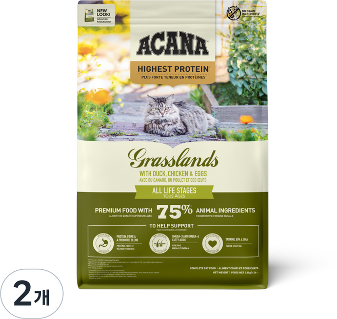 아카나 그래스랜드 캣, 1.8kg, 2개, 닭+오리