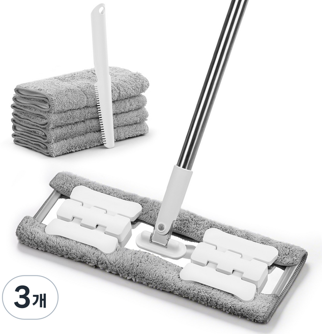 joybos 다용도 집게형 밀대걸레 360회전 바닥청소 밀대걸레 극세사 리필패드 4매, 3개