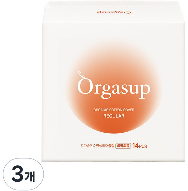 오가숲 유기농 순면커버 생리대, 3개, 14개입, 중형
