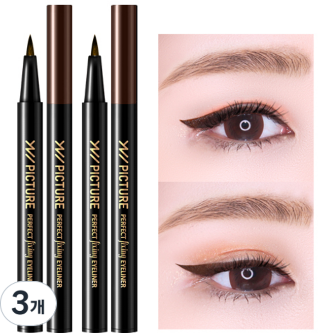 유니픽쳐 타투 아이라이너 붓펜 0.9ml, 브라운, 3개