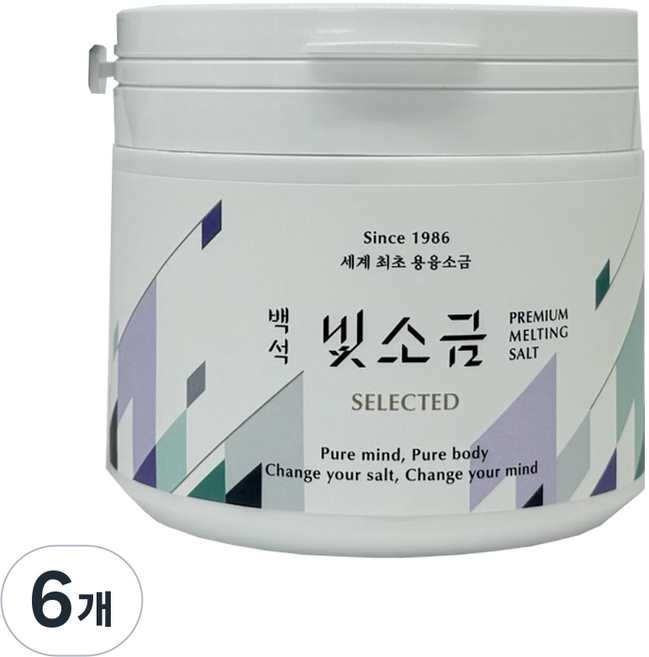백석빛소금 용기 / 1000도 용융 미네랄 고순도소금 건강 회복 & 체내 밸런스, 6개, 500g