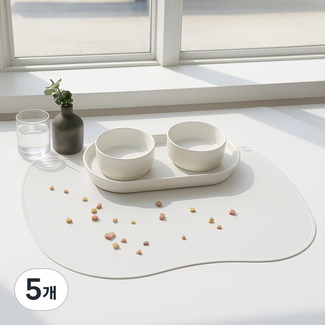 와우 신나라 반려동물 펫 식기 매트 초대형 62cm x 48cm 논슬립 미끄럼방지 실리콘 매트, 5개, 쿨그레이