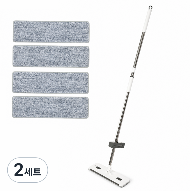 iclean 노터치 물걸레 밀대 40cm 와이드 밀대걸레 길이조절 패드 4개 포함, 2세트