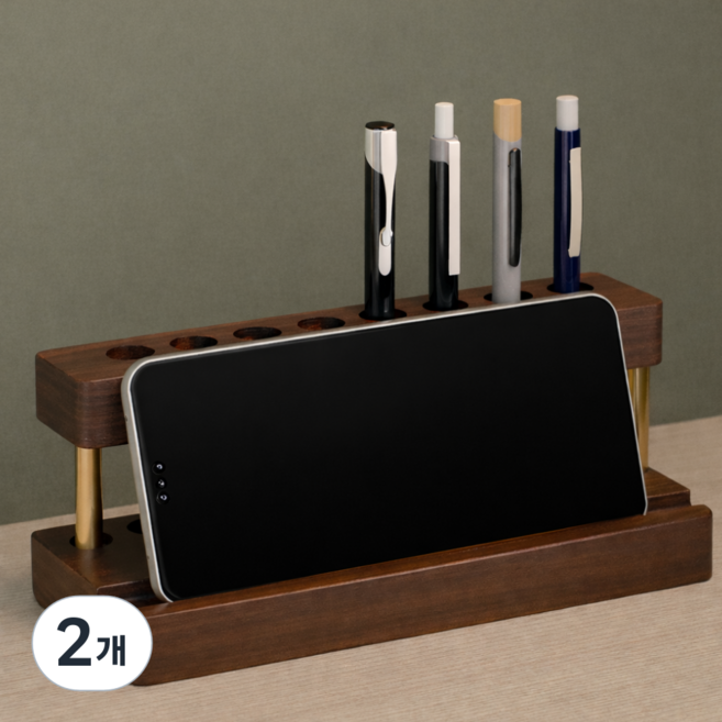 아가토스 호두나무 원목 만년필꽂이 데스크정리함 사무실 서재 인테리어 펜홀더, 호두나무 원목 만년필 꽂이 (서재 사무실용), 2개